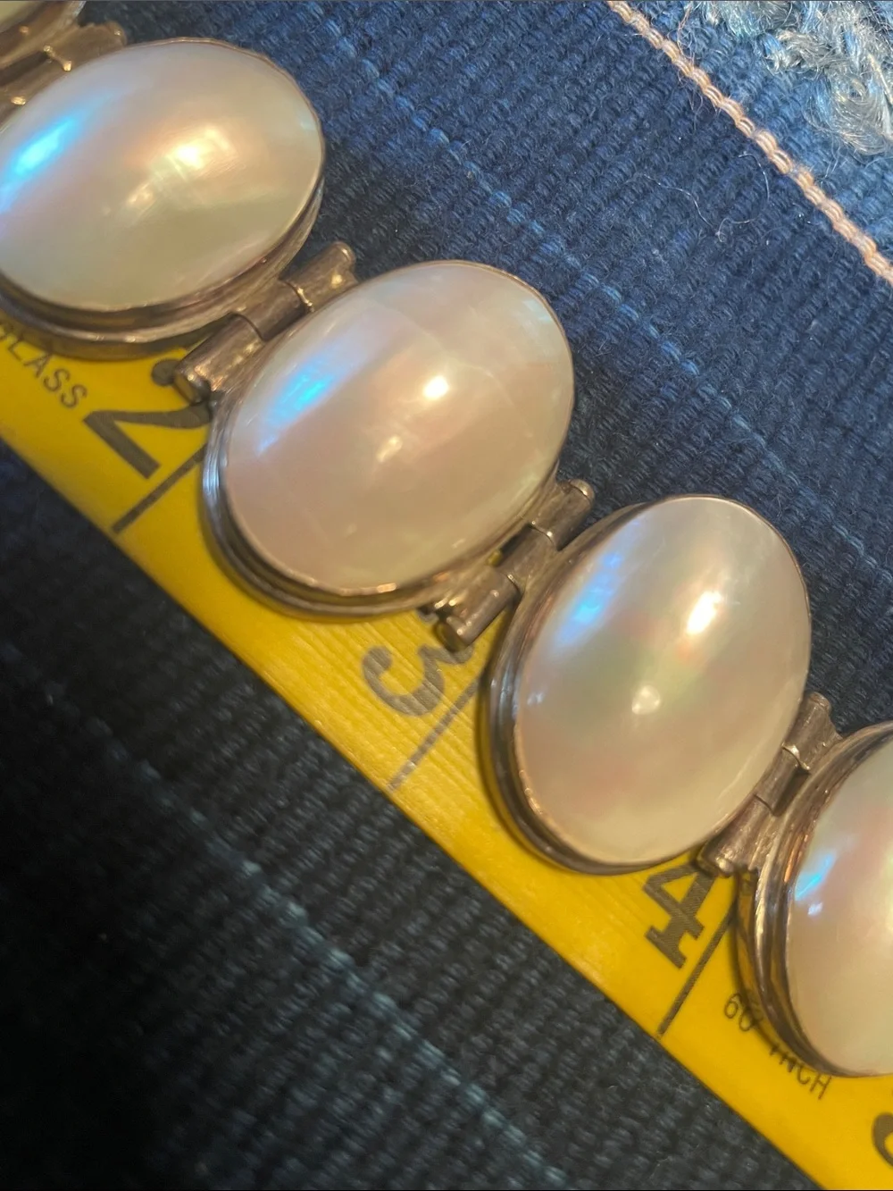 Vintage Sterling Silver Mother of Pearl Graduated Panel Link Bracelet 925